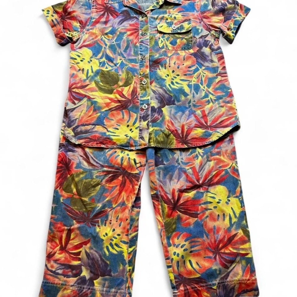 Sag Harbor multicoloured floral‎ beach button shirt matching capri pants small